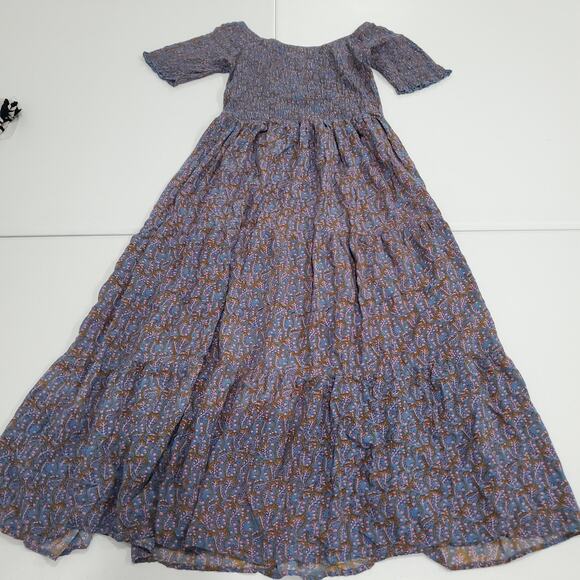 Natural Life Dress Womens Medium Blue Boho Floral Smocked Maxi Peasant Rayon - Picture 3 of 8